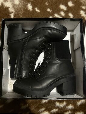 Rock & Candy Black Lace-Up Chunky Heel Ankle Boots